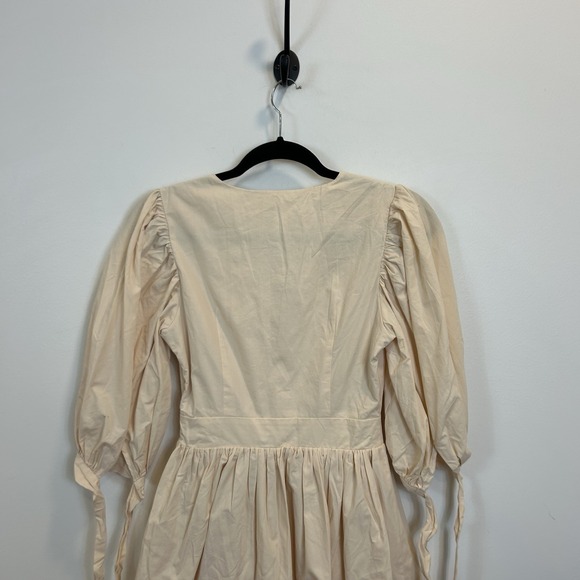 NWT Showpo Zandra Mini Dress Puff Sleeve Poplin Dress Beige Babydoll Dress Sz‎ 0 - Picture 6 of 8